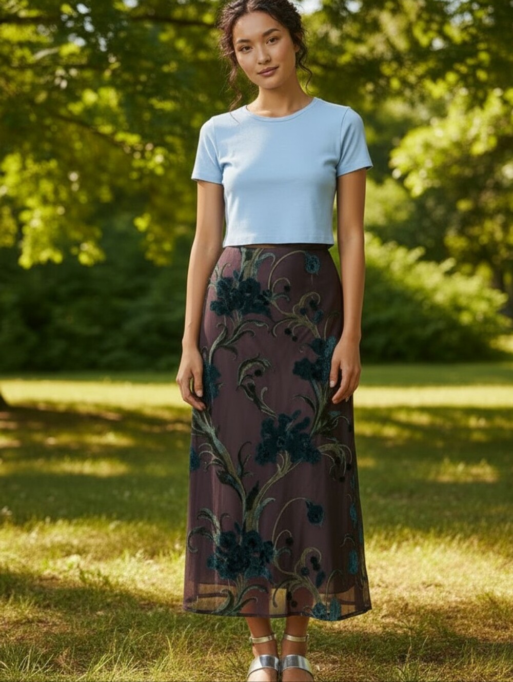 Earth Song Floral Burnout Skirt